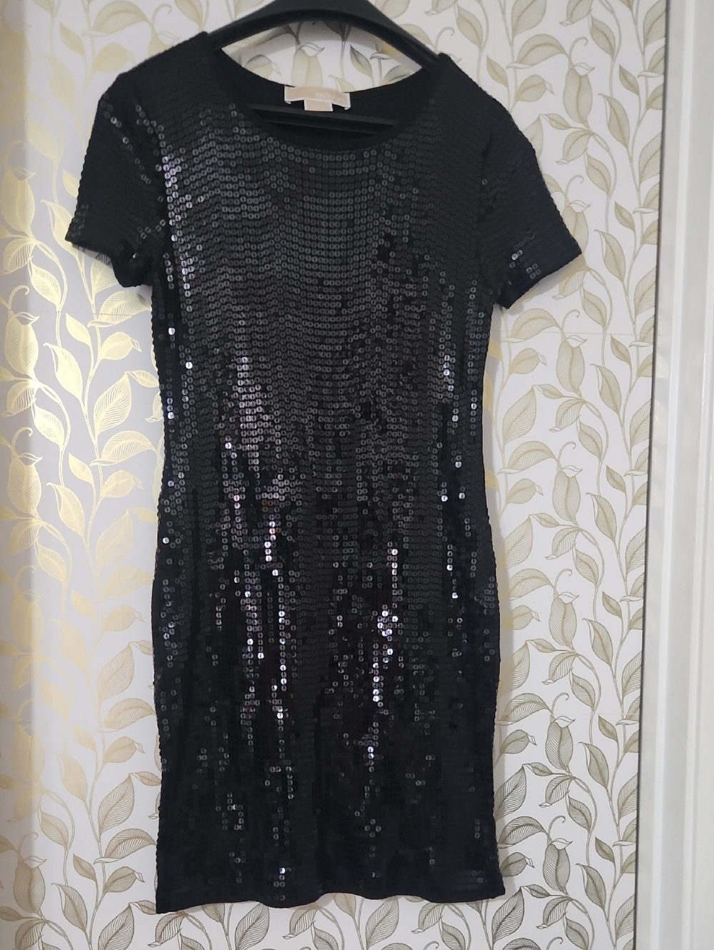 Michael Kors Black Sequin Short Sleeve Mini Dress